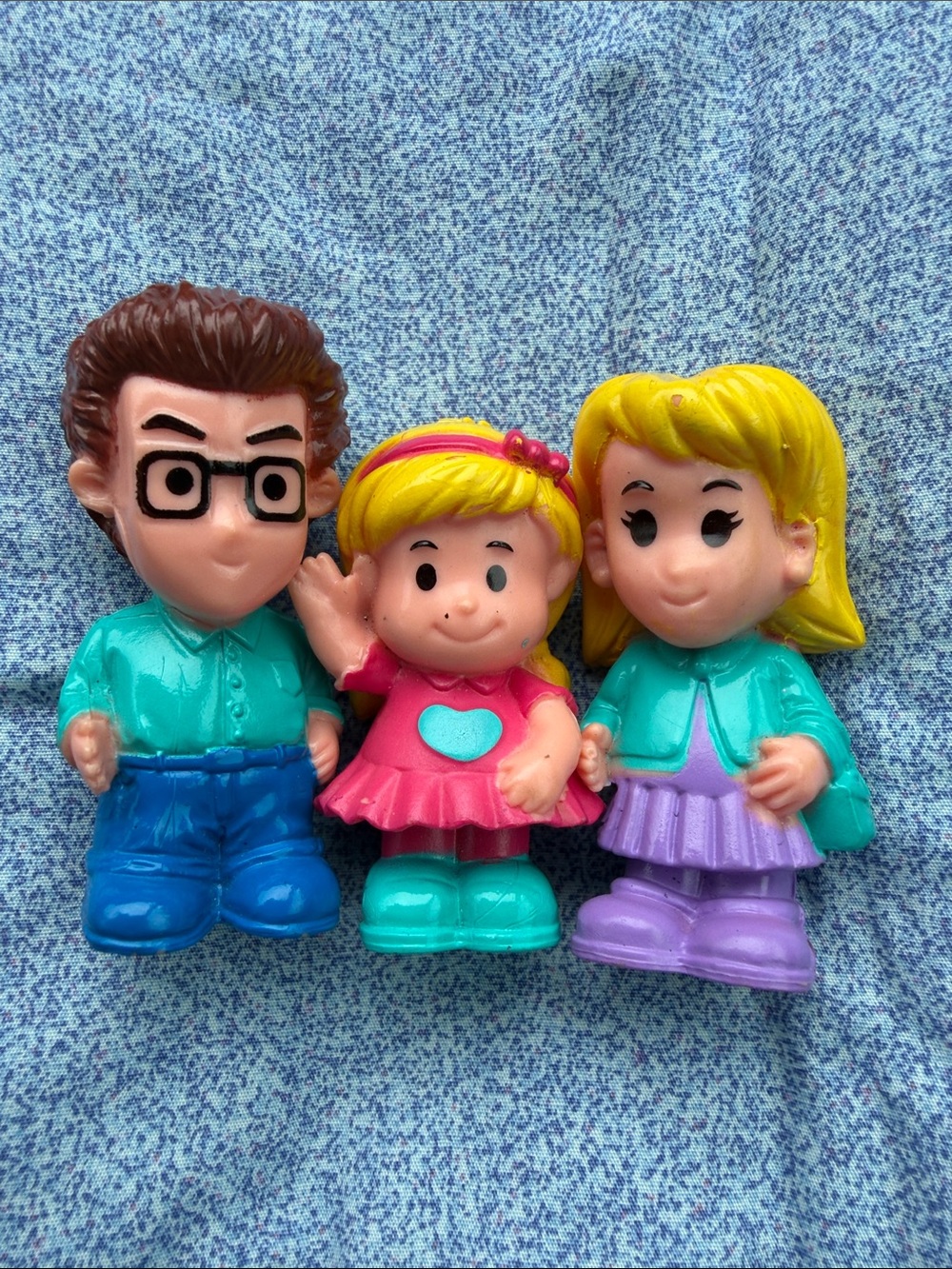 Keenway Vintage Dollhouse Dolls Mini Figures 2.5" Set of 3 FAMILY Mom Dad Girl